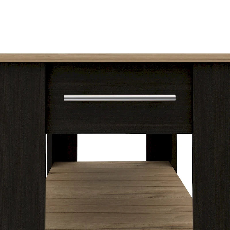 Black/Light Oak Kitchen Island, 2 Shelves, 1 Drawer, 40"