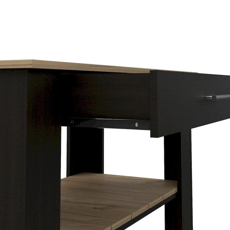 Black/Light Oak Kitchen Island, 2 Shelves, 1 Drawer, 40"