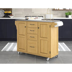 Natural Finish Black Granite Top Rolling Kitchen Cart