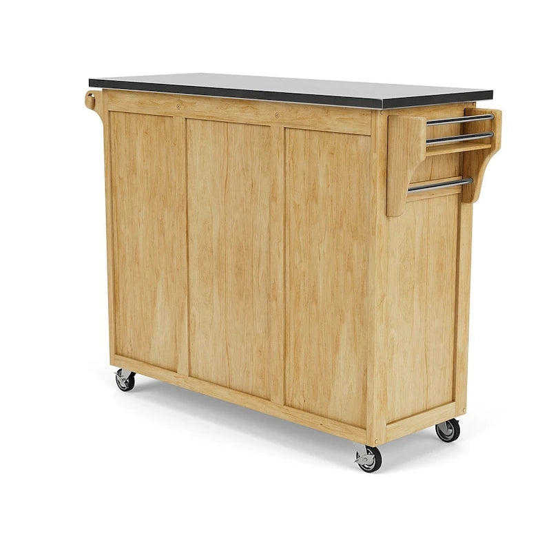 Natural Finish Black Granite Top Rolling Kitchen Cart