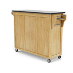 Natural Finish Black Granite Top Rolling Kitchen Cart