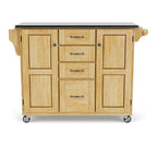 Natural Finish Black Granite Top Rolling Kitchen Cart