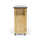 Natural Finish Black Granite Top Rolling Kitchen Cart
