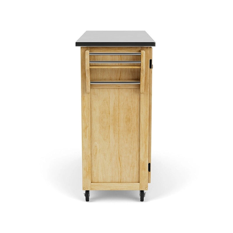 Natural Finish Black Granite Top Rolling Kitchen Cart