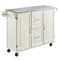 Off-White / Black Wood Kitchen Cart with Stainless Steel Top, 1 Unit
