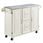 Off-White / Black Wood Kitchen Cart with Stainless Steel Top, 1 Unit
