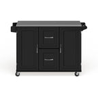 Off-White / Black Wood Kitchen Cart with Stainless Steel Top, 1 Unit
