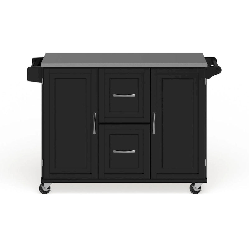 Off-White / Black Wood Kitchen Cart with Stainless Steel Top, 1 Unit