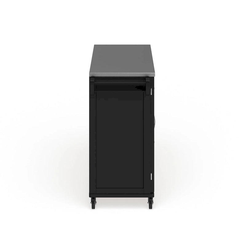 Off-White / Black Wood Kitchen Cart with Stainless Steel Top, 1 Unit