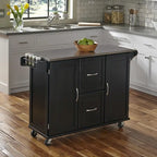 Off-White / Black Wood Kitchen Cart with Stainless Steel Top, 1 Unit