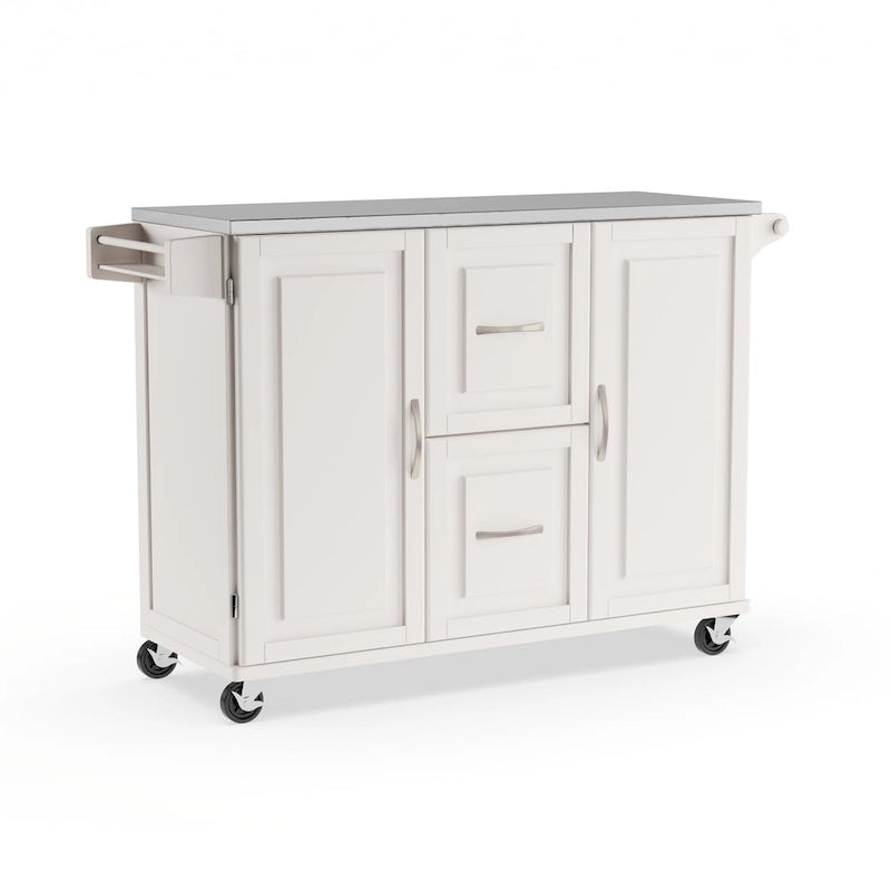 Off-White / Black Wood Kitchen Cart with Stainless Steel Top, 1 Unit