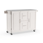 Off-White / Black Wood Kitchen Cart with Stainless Steel Top, 1 Unit