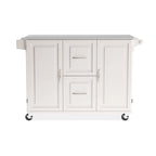 Off-White / Black Wood Kitchen Cart with Stainless Steel Top, 1 Unit
