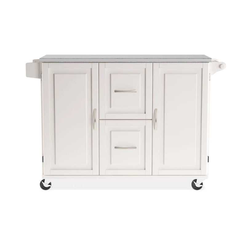 Off-White / Black Wood Kitchen Cart with Stainless Steel Top, 1 Unit