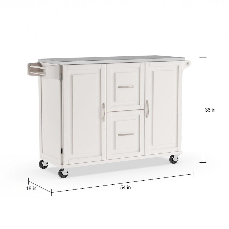 Off-White / Black Wood Kitchen Cart with Stainless Steel Top, 1 Unit