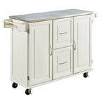 Off-White / Black Wood Kitchen Cart with Stainless Steel Top, 1 Unit