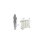 Off-White / Black Wood Kitchen Cart with Stainless Steel Top, 1 Unit