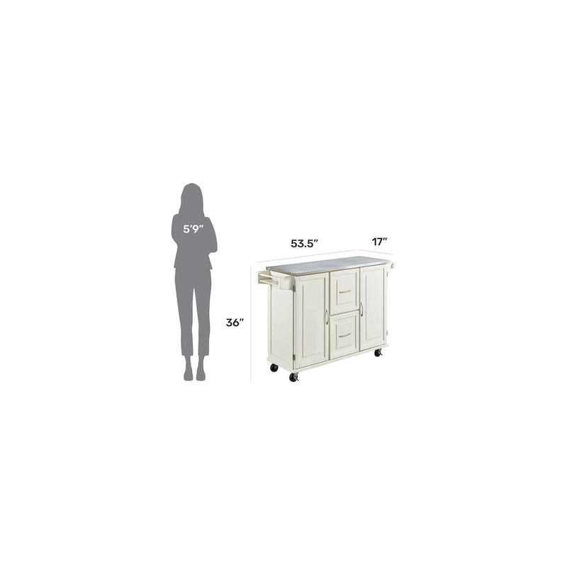 Off-White / Black Wood Kitchen Cart with Stainless Steel Top, 1 Unit