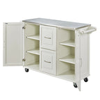 Off-White / Black Wood Kitchen Cart with Stainless Steel Top, 1 Unit