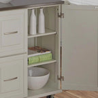 Off-White / Black Wood Kitchen Cart with Stainless Steel Top, 1 Unit