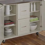 Off-White / Black Wood Kitchen Cart with Stainless Steel Top, 1 Unit