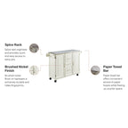 Off-White / Black Wood Kitchen Cart with Stainless Steel Top, 1 Unit