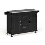 Off-White / Black Wood Kitchen Cart with Stainless Steel Top, 1 Unit