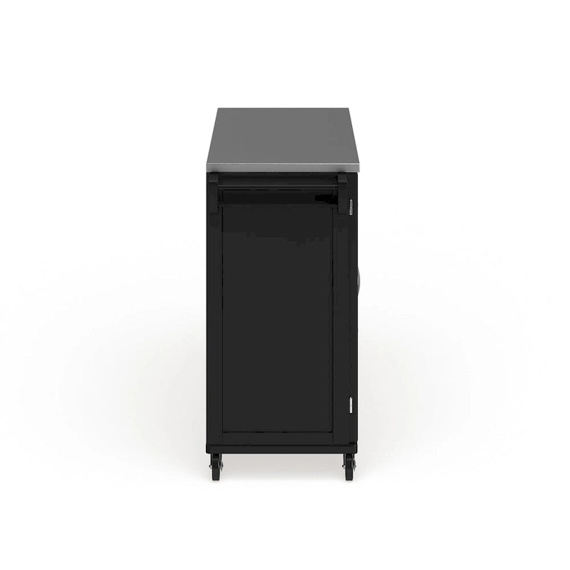 Off-White / Black Wood Kitchen Cart with Stainless Steel Top, 1 Unit