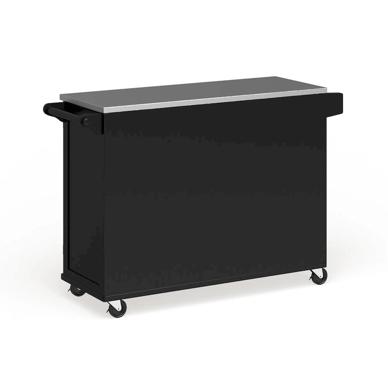 Off-White / Black Wood Kitchen Cart with Stainless Steel Top, 1 Unit