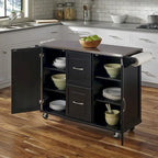 Off-White / Black Wood Kitchen Cart with Stainless Steel Top, 1 Unit