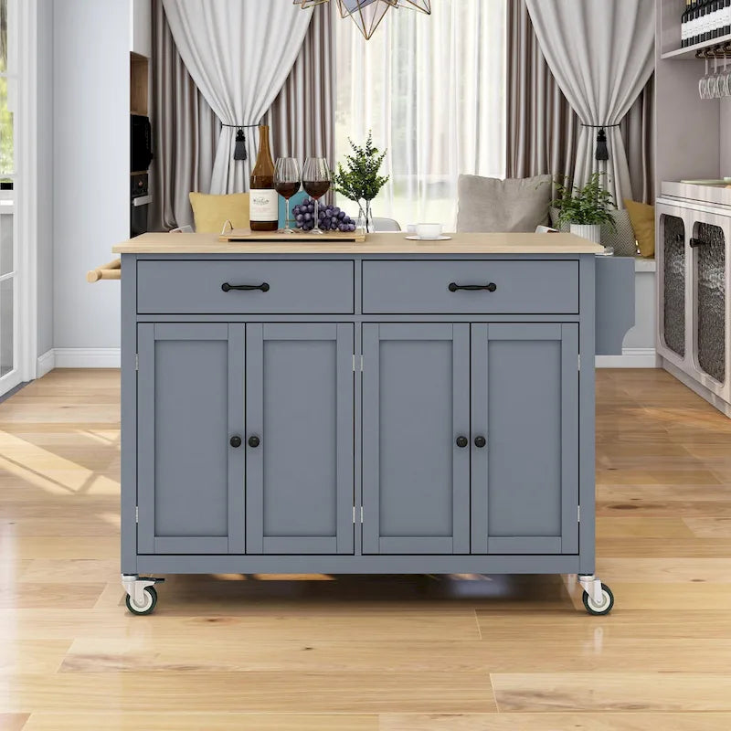 Green / Black / Grey / White Kitchen Island Cart, 4-Door, Single