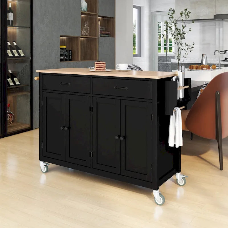 Green / Black / Grey / White Kitchen Island Cart, 4-Door, Single
