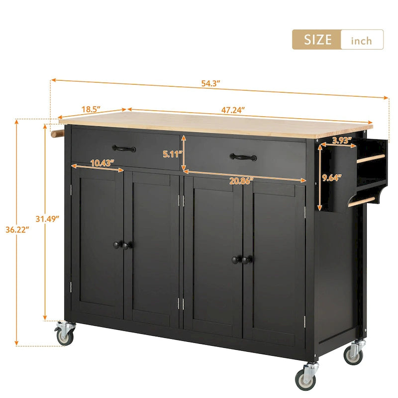 Green / Black / Grey / White Kitchen Island Cart, 4-Door, Single