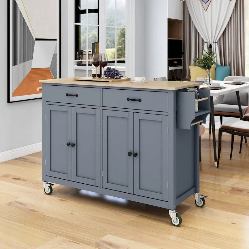 Green / Black / Grey / White Kitchen Island Cart, 4-Door, Single
