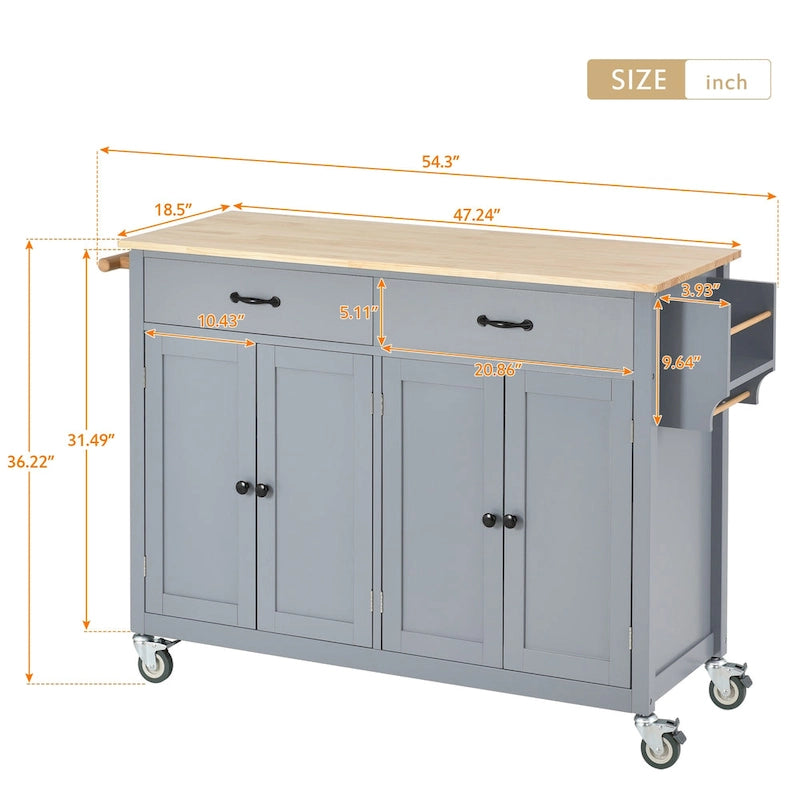 Green / Black / Grey / White Kitchen Island Cart, 4-Door, Single