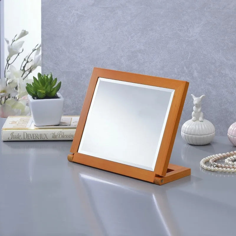 Ore International Rectangle Walnut Frame Beveled Vanity Tilted Mirror - Brown