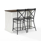 Distressed White Stationary Kitchen Island with Wood Top & 2 Stools