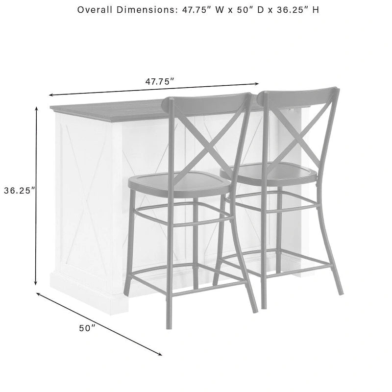 Distressed White Stationary Kitchen Island with Wood Top & 2 Stools
