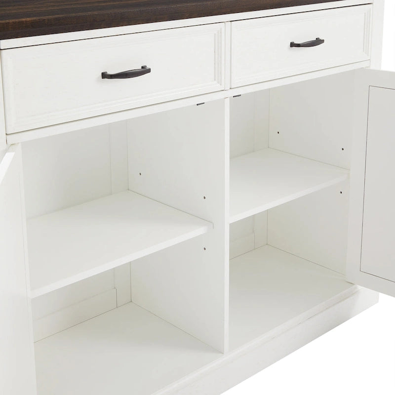 Distressed White Stationary Kitchen Island with Wood Top & 2 Stools