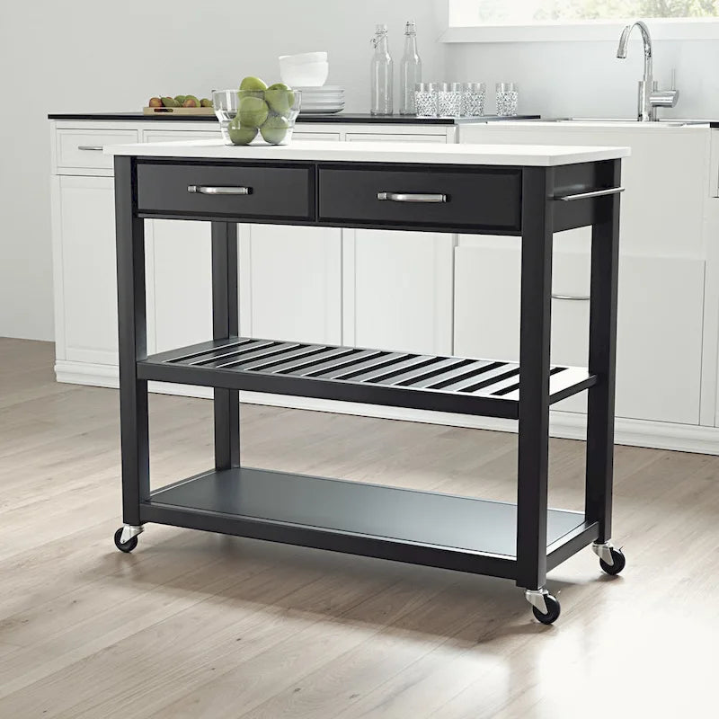 Black Granite Top Kitchen Cart, Single-Person Use