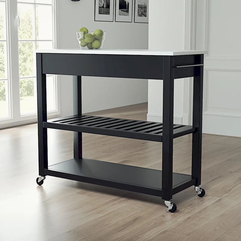 Black Granite Top Kitchen Cart, Single-Person Use