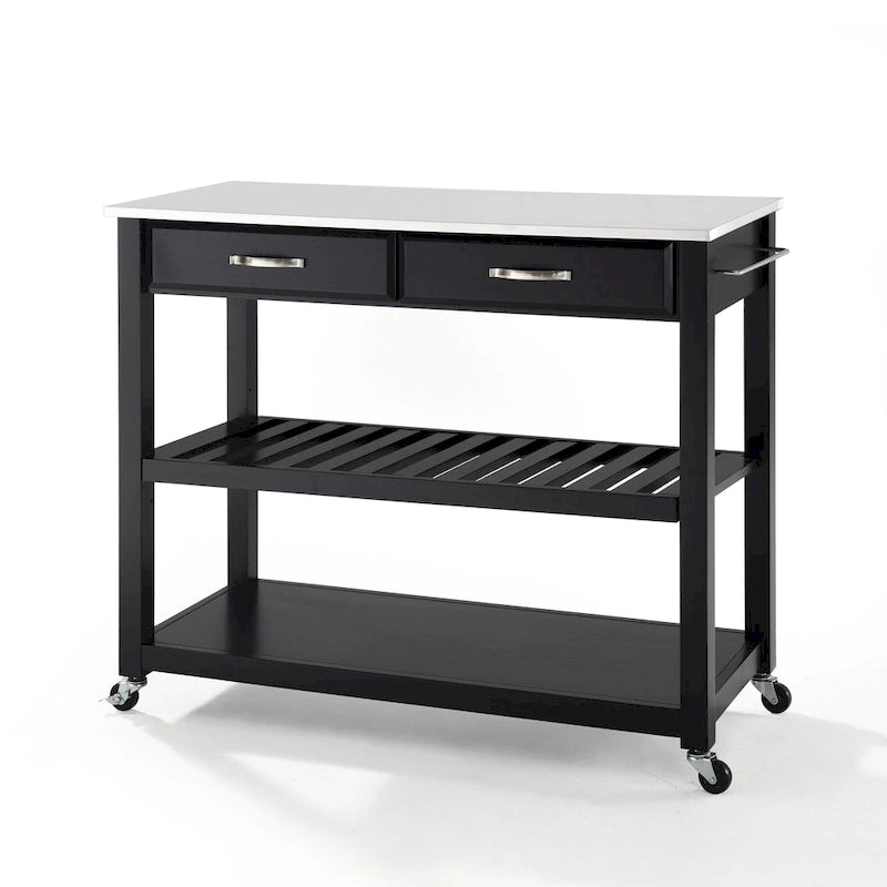 Black Granite Top Kitchen Cart, Single-Person Use