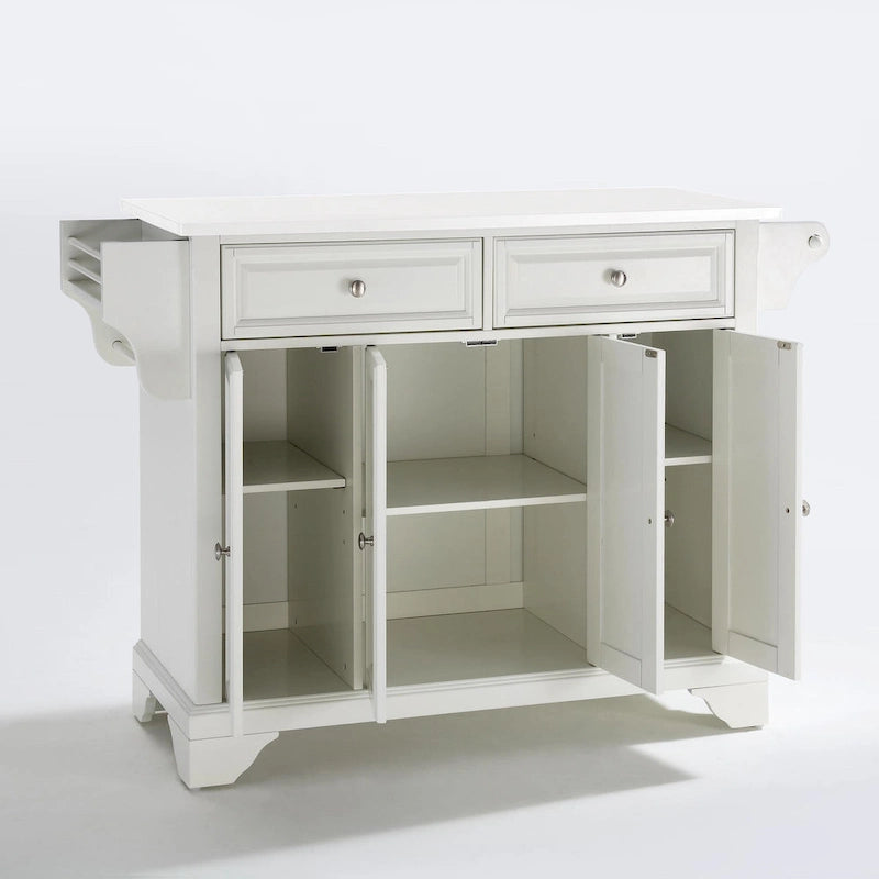White Granite Top Stationary Kitchen Island – 1 Person