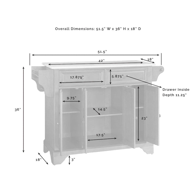 White Granite Top Stationary Kitchen Island – 1 Person