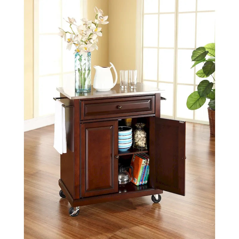 Brown Stainless Steel Top Kitchen Cart – 1 Person