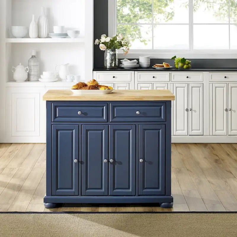 Navy Portable Kitchen Island Cart with Wood Top – 1 Person