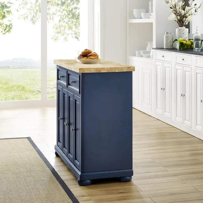 Navy Portable Kitchen Island Cart with Wood Top – 1 Person