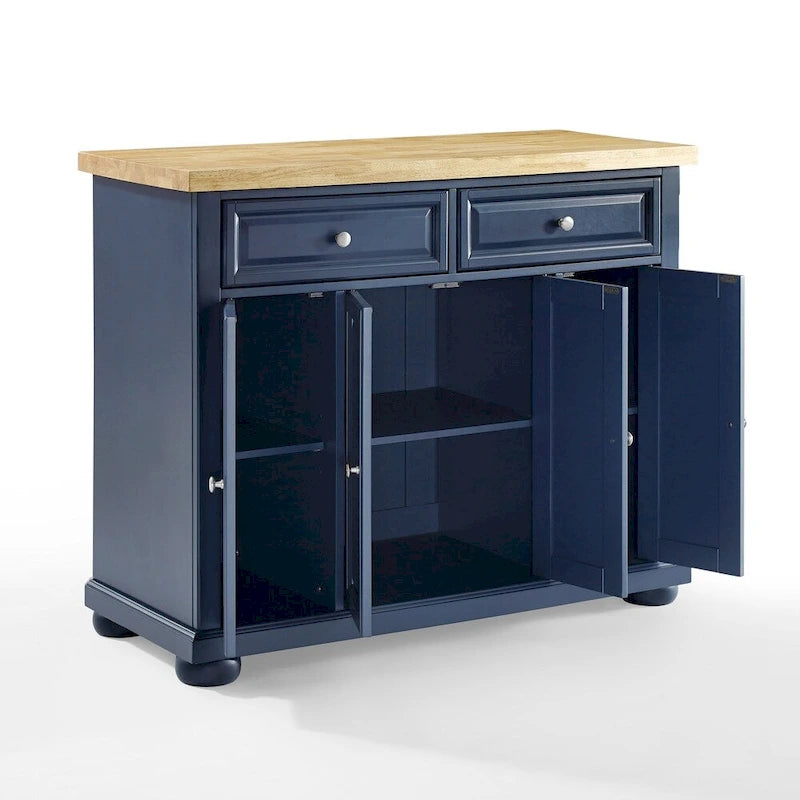 Navy Portable Kitchen Island Cart with Wood Top – 1 Person