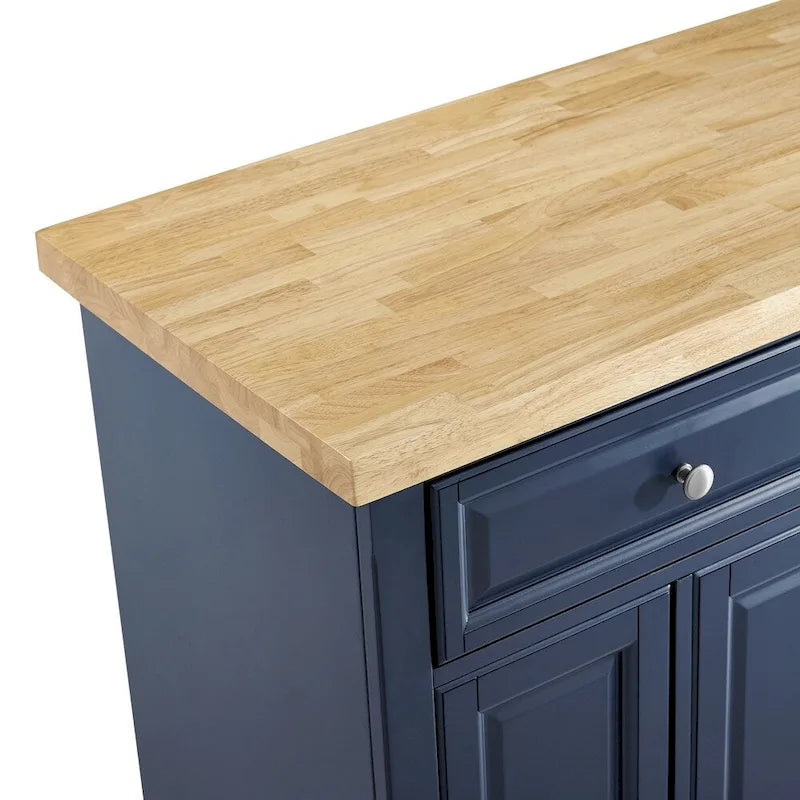 Navy Portable Kitchen Island Cart with Wood Top – 1 Person