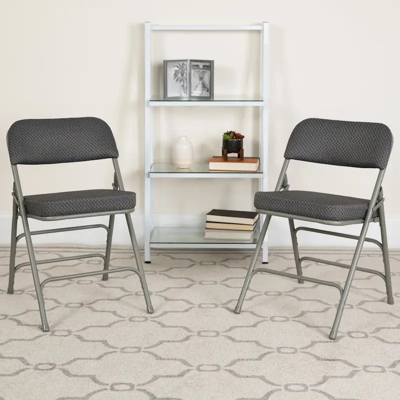 2 Pack Curved Triple Braced & Hinged Fabric Upholstered Metal Folding Chair